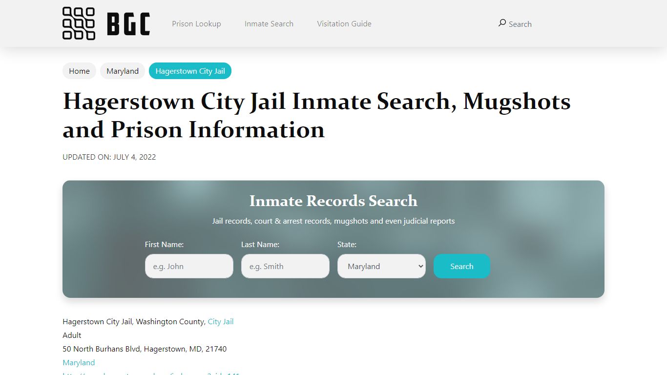 Hagerstown City Jail Inmate Search, Mugshots, Visitation ...